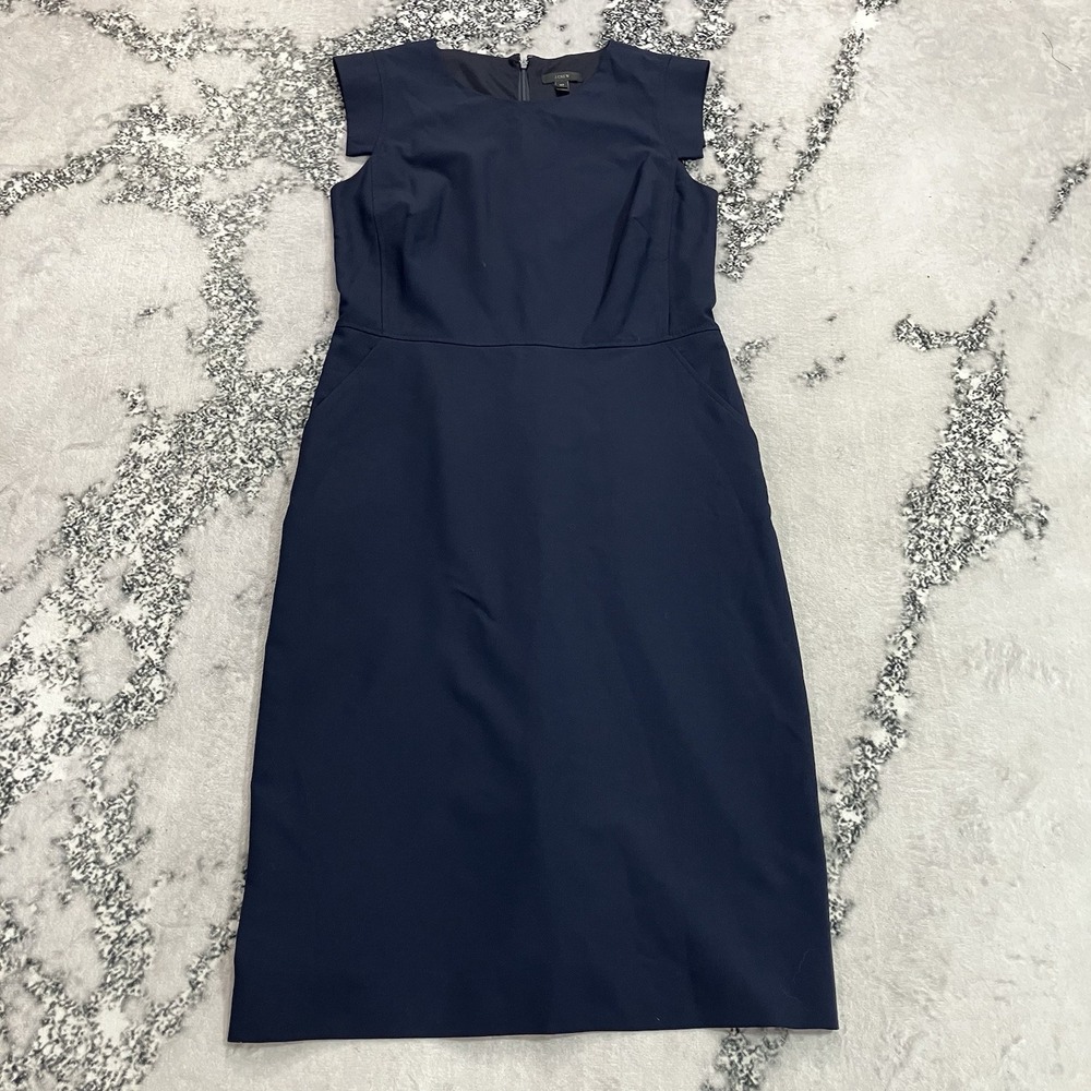 J.Crew Dress Women's 12T Tall Navy Blue Cap Sleeve Sheath Midi Career Work